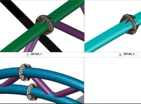 Steel connection details drawn in 3D